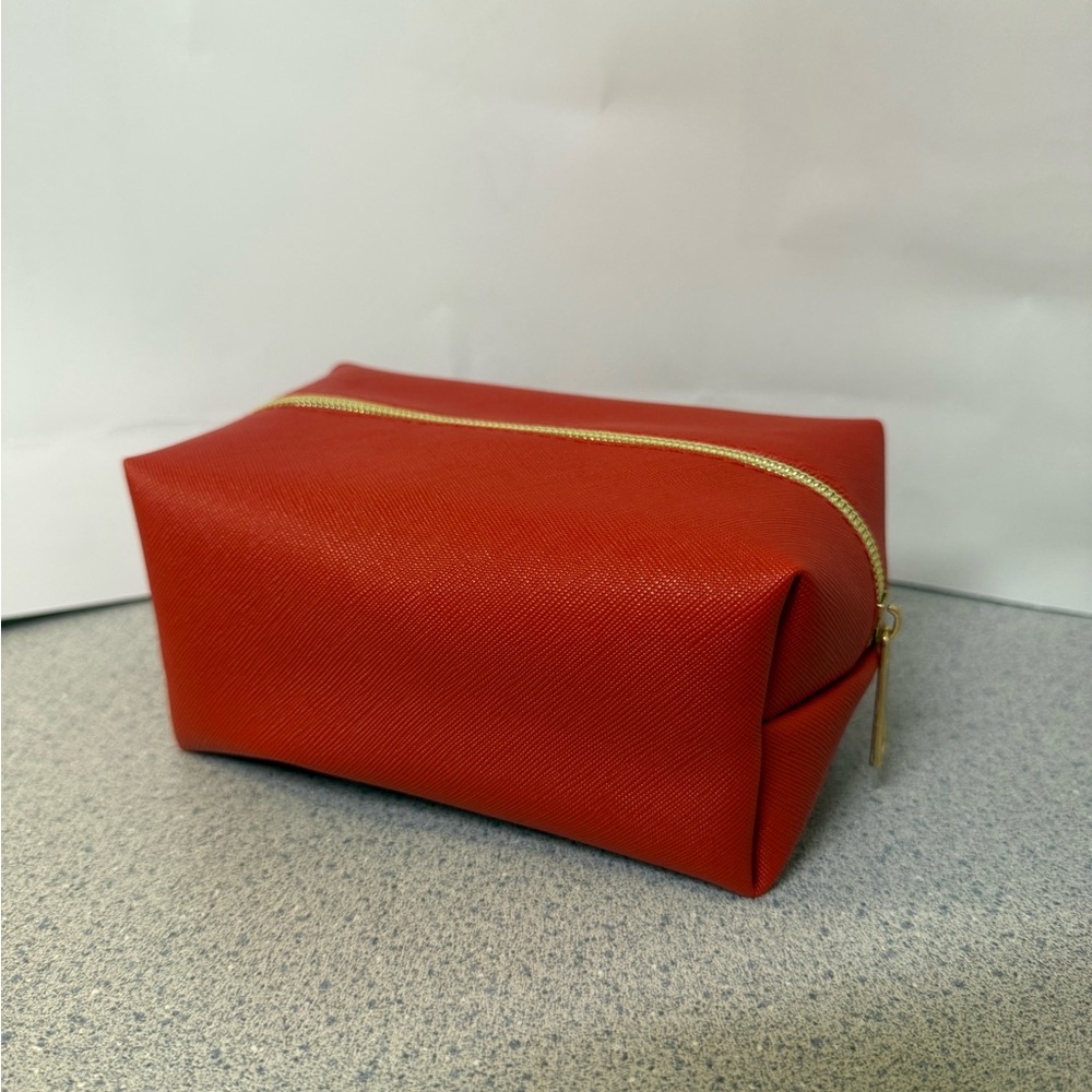 Red Rectangular Cosmetic Pouch with Gold Zipper - Picture 5 of 6